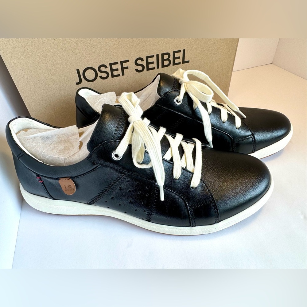Josef Seibel Womens Caren 01 Sneaker EU 39/US 8-8.5 Black Leather Shoe *NEW*